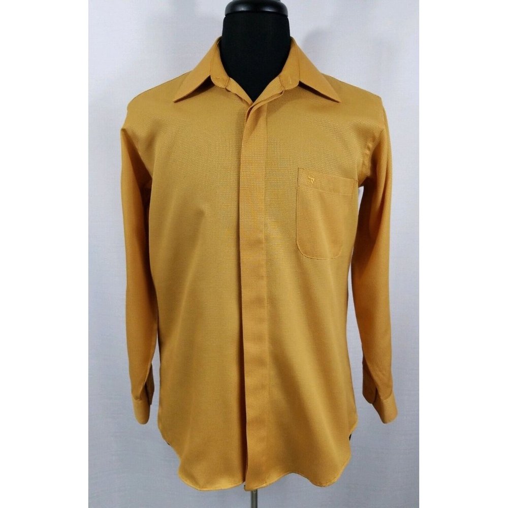 Stacy Adams Mens 15.5 Neck Long Sleeve Business Hidden Button Dress Shirt Gold